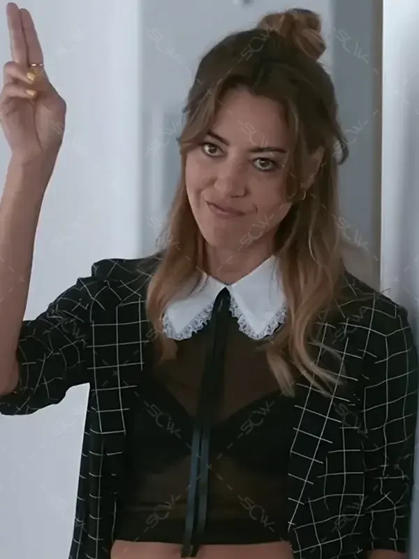 Spin Me Round Aubrey Plaza Plaid Blazer