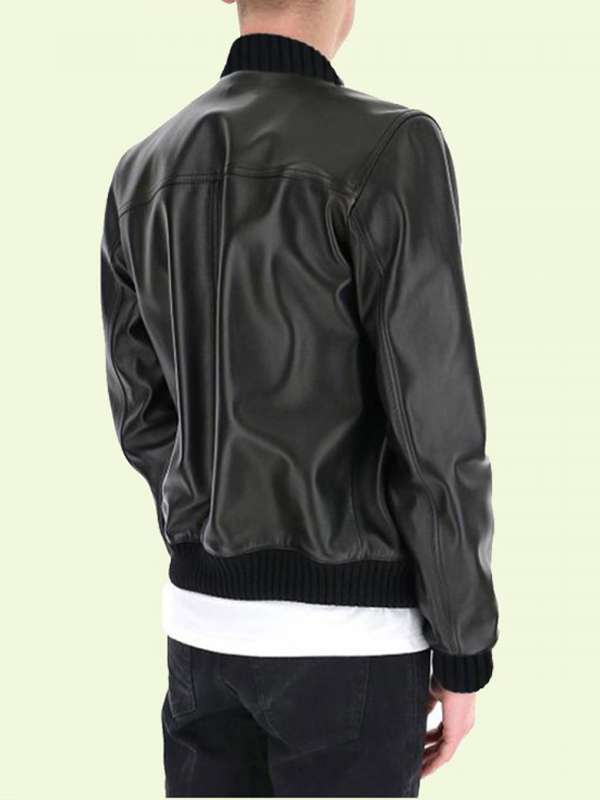 Men's Black Leather Bomber Jacket - Shopcelebswear