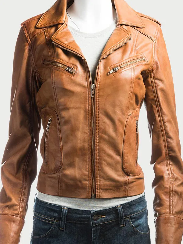 Short tan hot sale leather jacket