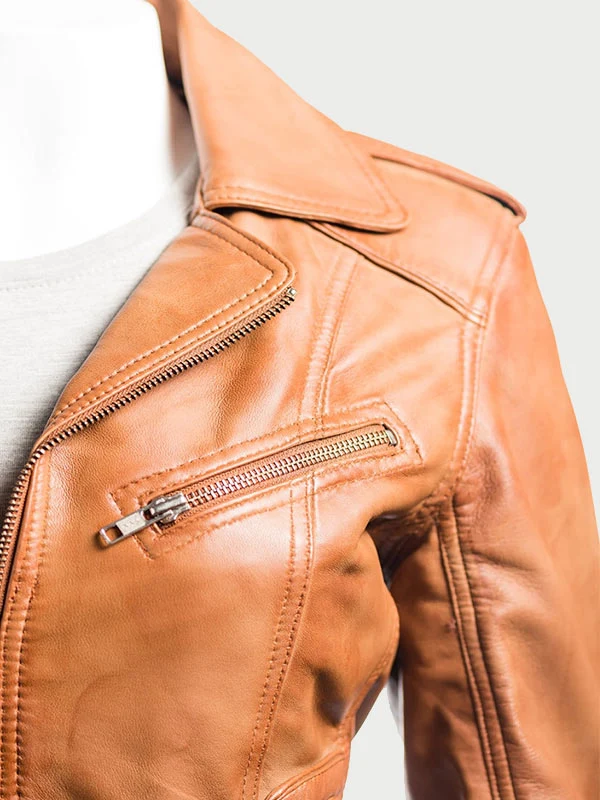 Short tan 2025 leather jacket