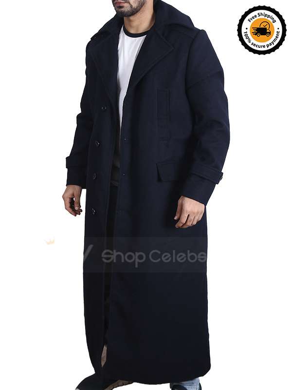 Arsene Diop Lupin Black Wool Long Coat - Omar Sy Wool Coat