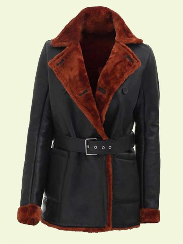 Women's Black Leather Shearling Coat - ShopCelebsWear