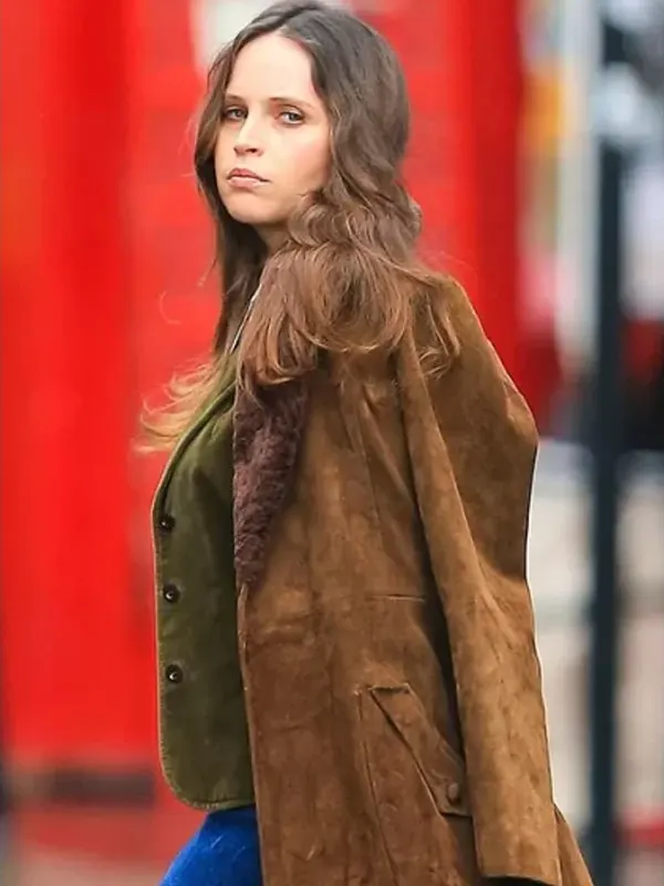 Felicity Jones Brown Coat