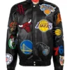 NBA Collage Vegan Leather Bomber Jacket