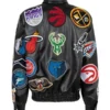 NBA Collage Vegan Leather Bomber Jacket Black