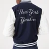 MLB New York Yankees Wordmark Blue and White Varsity Jacket