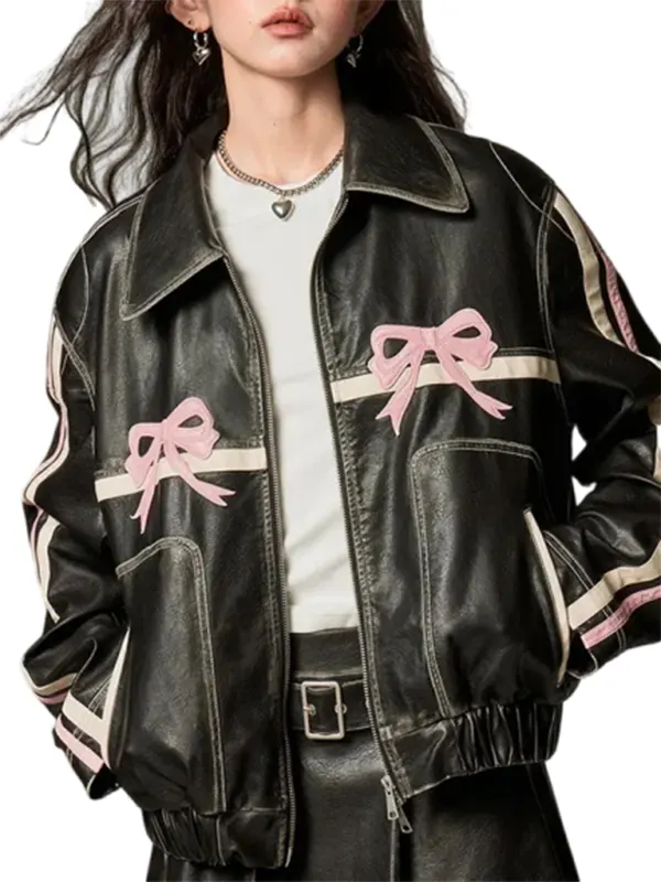 Arcana Archive Bow Leather Jacket - Shop Celebs Wear