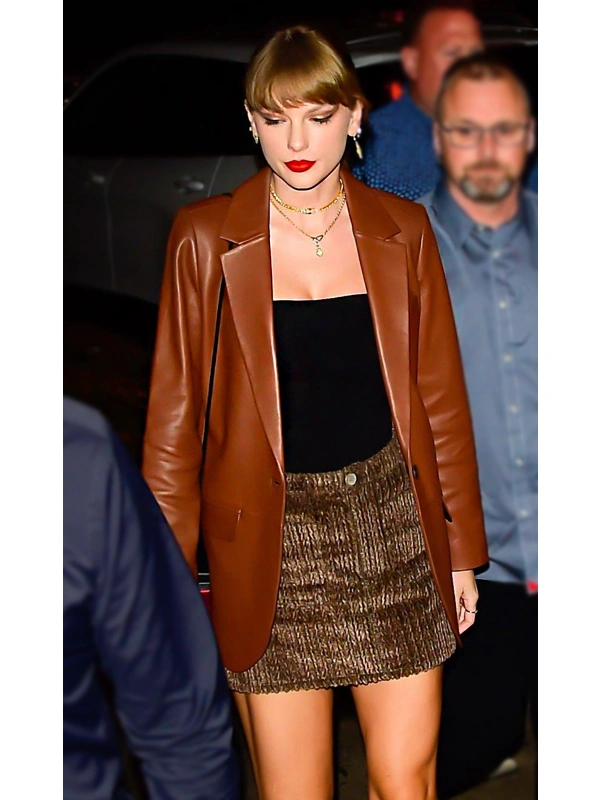 Taylor Swift Brown Leather Blazer