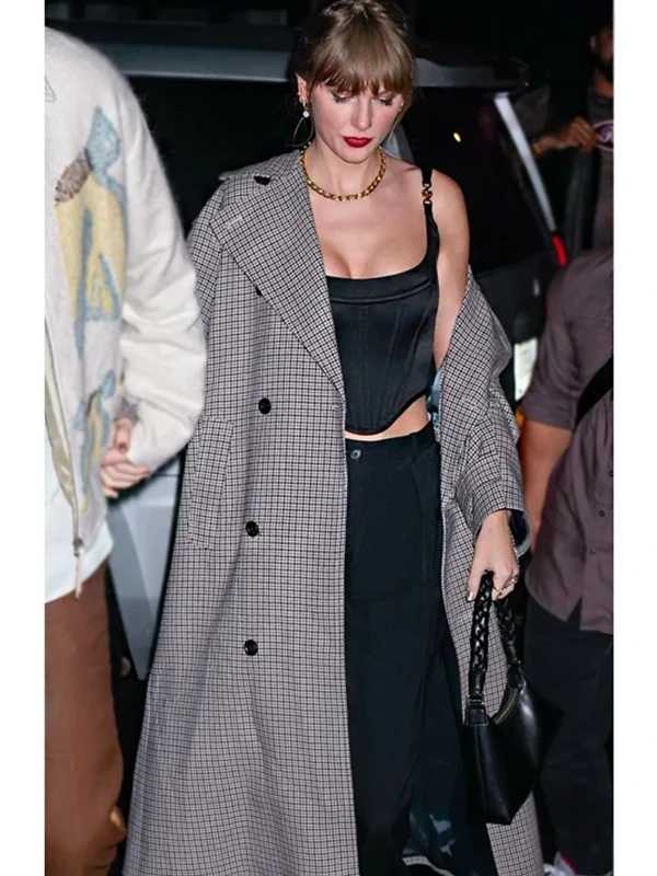 Taylor Swift Gray Plaid Trench Coat