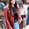 Madame Web Dakota Johnson Leather Coat Red