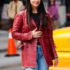 Madame Web Dakota Johnson Red Leather Coat