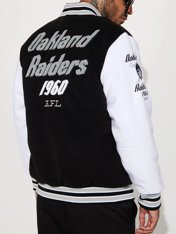 Oakland Raiders Black And White Varsity Jacket