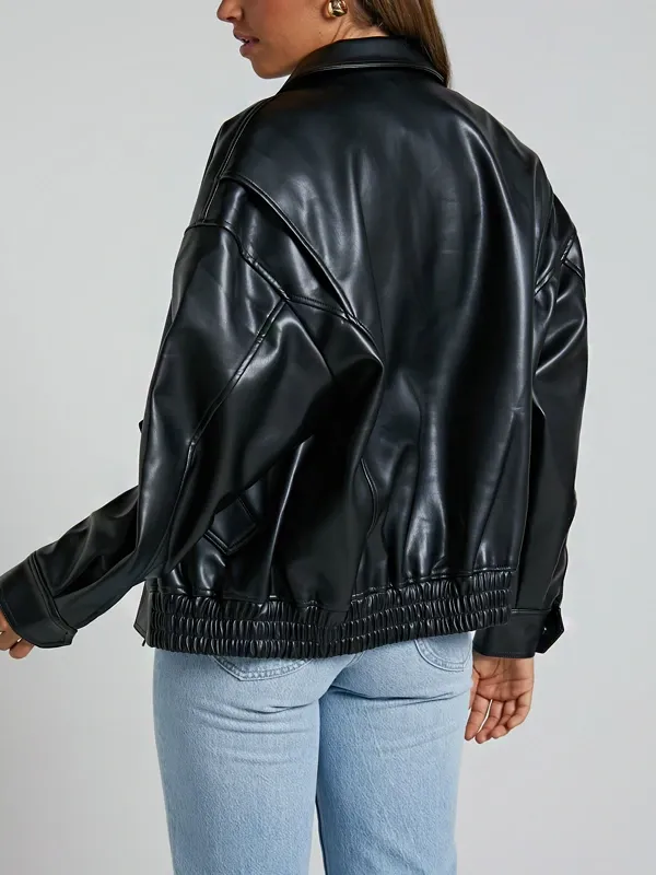 Lioness Women’s Kenny Black Leather Bomber Jacket