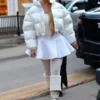 Mariah Carey Aspen Cropped White Prada Puffer Coat - Recreation