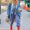 Blake Lively Still Here Sherpa Dimes Blue Coat