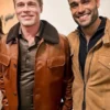 Brad Pitt Beverly Hills Art Exhibit Brown Shearling Leather Jacket