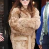 Dakota Johnson Toteme Curly Shearling Lab Coat