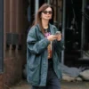 Emily Ratajkowski Green Oversized Boxy Leather Jacket