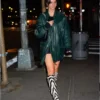 Emily Ratajkowski Green Oversized Boxy Leather Jacket