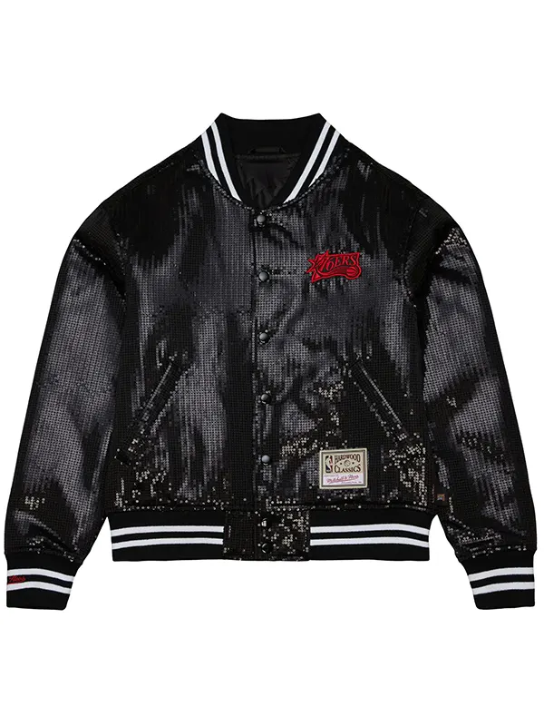 Philadelphia 76ers Mitchell & Ness Black Sequin Varsity Jacket