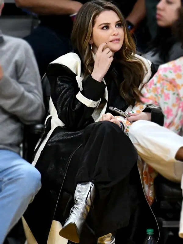 Selena Gomez Ronny Kobo Baylor Black And White Leather Trench Coat