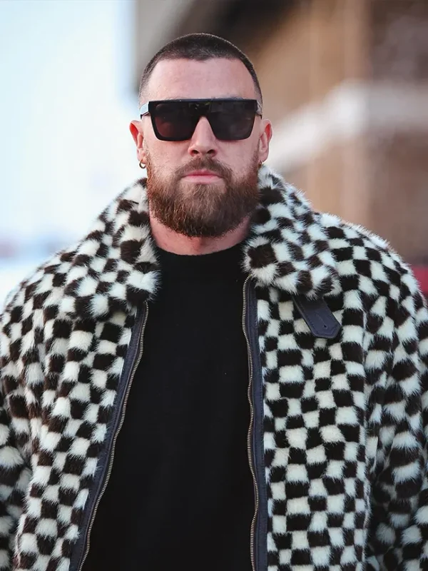 Travis Kelce Amiri Checkered Fur Bomber Jacket