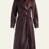 Alice + Olivia Elicia Vegan Maroon Leather Trench Coat