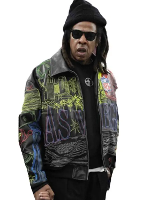 JayZ Super Bowl 2024 Las Vegas Print Leather Jacket