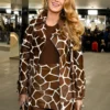 Blake Lively Michael Kors Giraffe Print Brown Suit