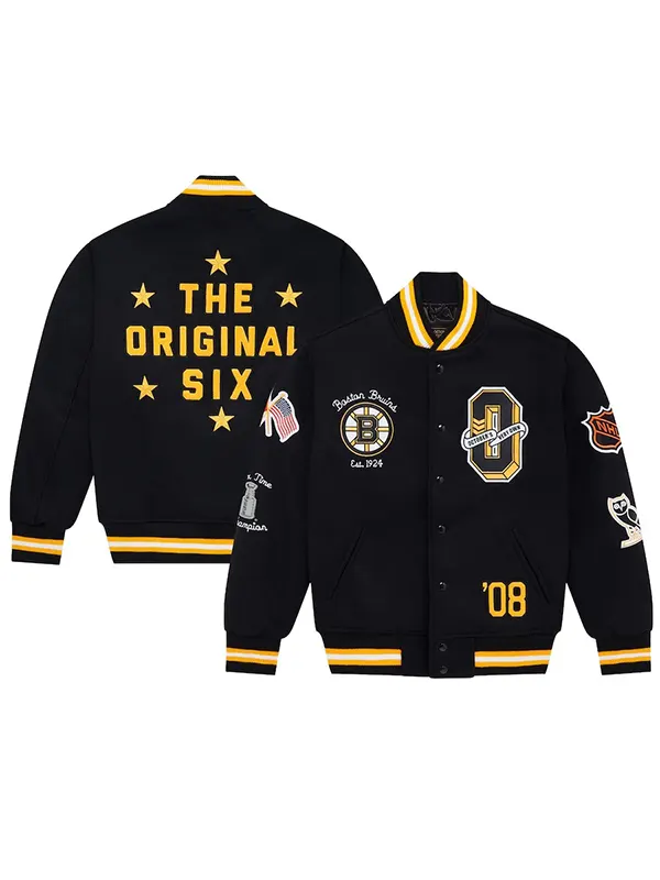 Boston Bruins OVO x NHL Black Varsity Jacket