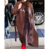 Camila Mendes NYC Marron Leather Trench Coat