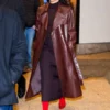 Camila Mendes NYC Marron Leather Trench Coat