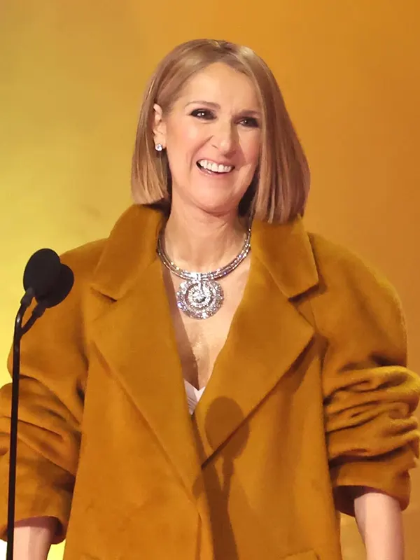 Celine Dion Grammys Awards Long Golden Brown Couture Coat