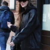 Dakota Johnson Stand Studio Oversized Black Varsity Panel Jacket