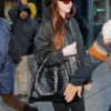 Dakota Johnson Stand Studio Oversized Black Varsity Panel Jacket