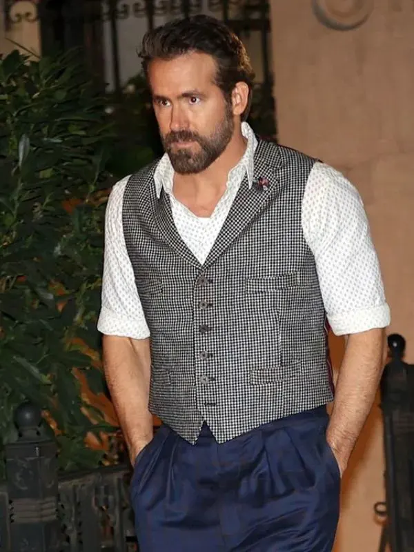 Imaginary Friends 2024 Ryan Reynolds Grey Checkered Vest