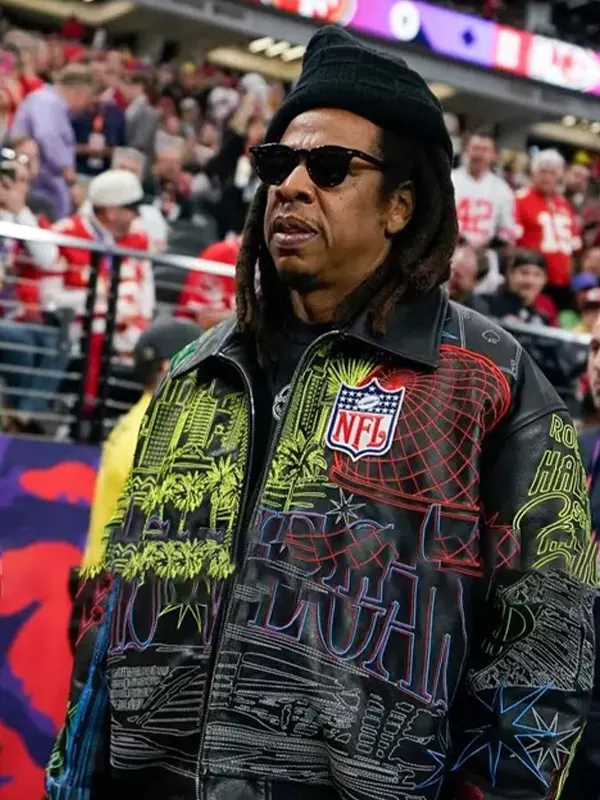 JayZ Super Bowl 2024 Las Vegas Print Leather Jacket