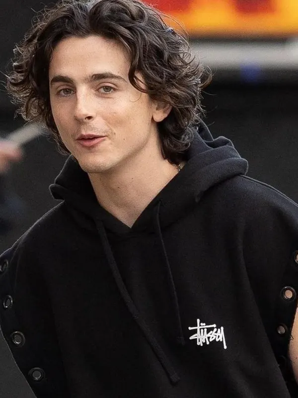 Timothee Chalamet Jimmy Kimmel Stussy Cut Off Hoodie