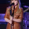 Kelly Clarkson Brown Faux Leather Jacket