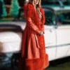 Lainey Wilson Red Leather Faux Fur Shearling Coat