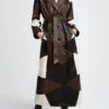 Nina Dobrev Patchwork Leather Trench Coat