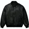 Sp5der Black Debossed Leather Web Jacket