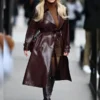 Elicia Vegan Maroon Leather Trench Coat