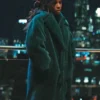 Kelly Rowland Mea Culpa 2024 Green Faux Fur Coat