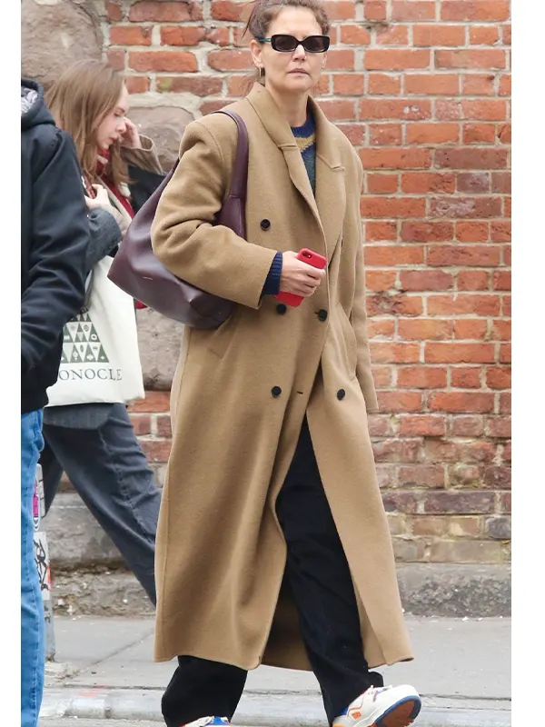 NYC Katie Holmes Gaia Double Breasted Brown Trench Coat