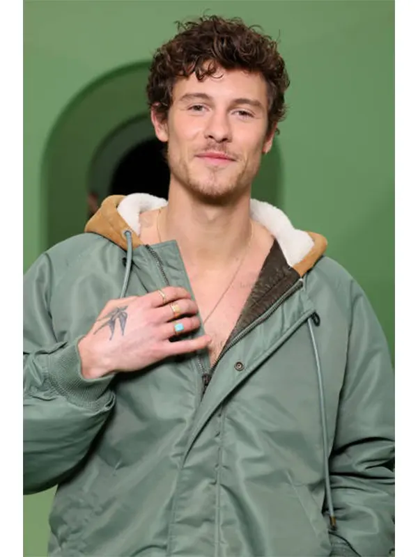 Shawn Mendes Loewe Cotton Hooded Green Bomber Jacket