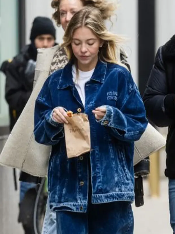 Sydney Sweeney MIU MIU Washed Velvet Blouson Jacket