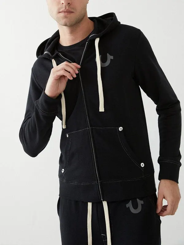 True Religion Black Zip Up Hoodie