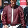 NYC 2024 Callum Turner Louis Vuitton Maroon Leather Jacket