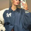 Hailey Bieber Starter New York Yankees Bomber Jacket